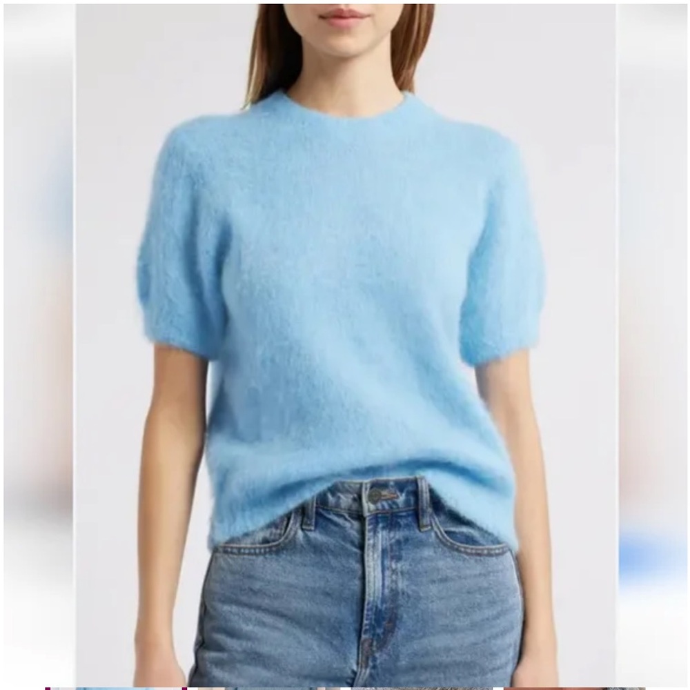 CeCe Fuzzy Short Sleeve Sweater